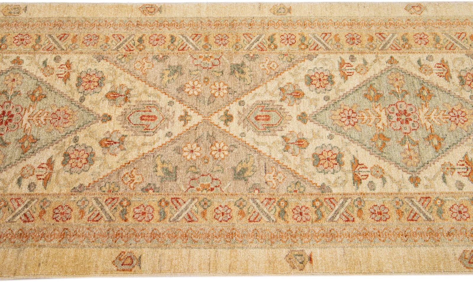 Early 21st Century Contemporary Indian Handmade Beige Floral Wool Runner - 6