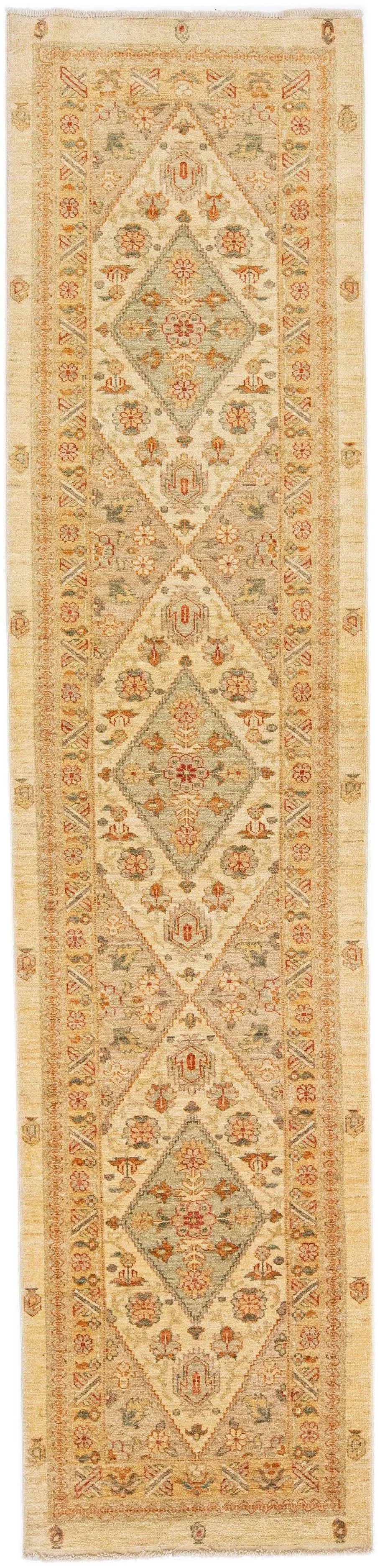 Early 21st Century Contemporary Indian Handmade Beige Floral Wool Runner - 7