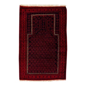 1960s Vintage Persian Balouch Handmade Red Medallion Wool Rug