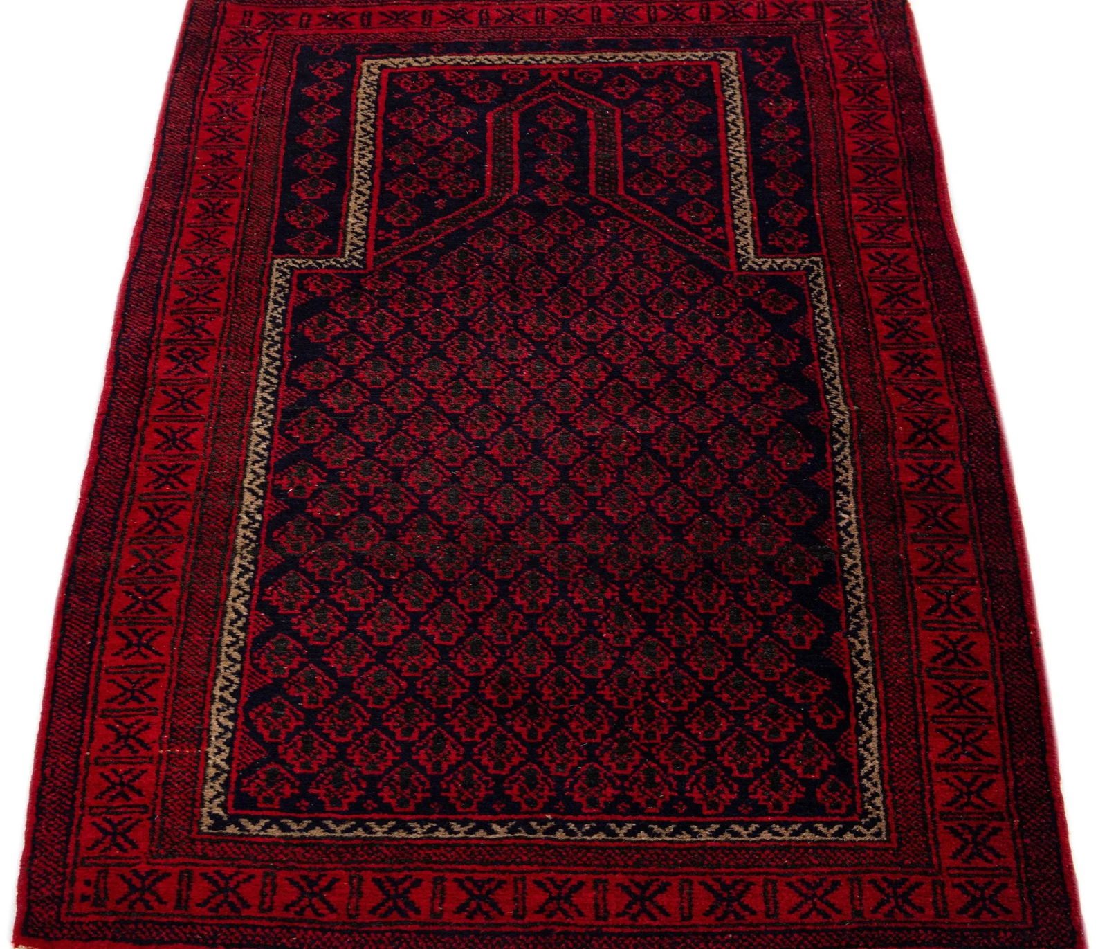 1960s Vintage Persian Balouch Handmade Red Medallion Wool Rug - 3