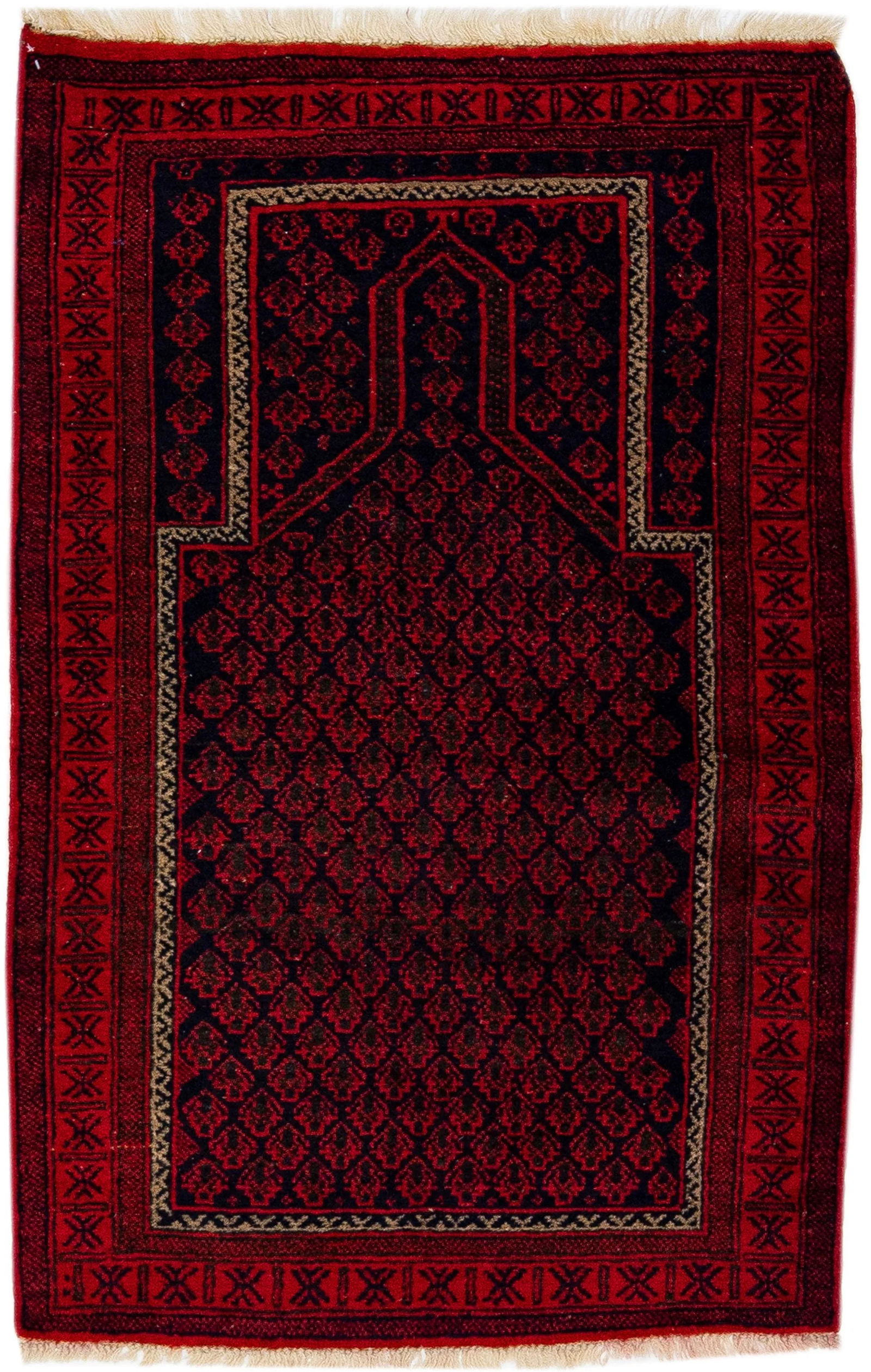 1960s Vintage Persian Balouch Handmade Red Medallion Wool Rug - 7