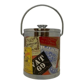 Mid 20th Century Small Polychrome Plastic and Chrome Italian Ice Bucket With Liquor Labels Design