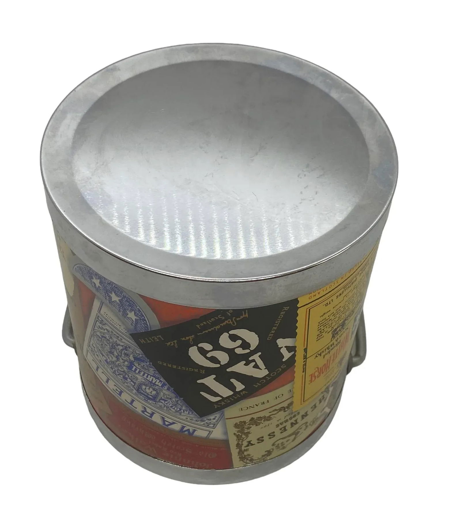 Mid 20th Century Small Polychrome Plastic and Chrome Italian Ice Bucket With Liquor Labels Design - 9