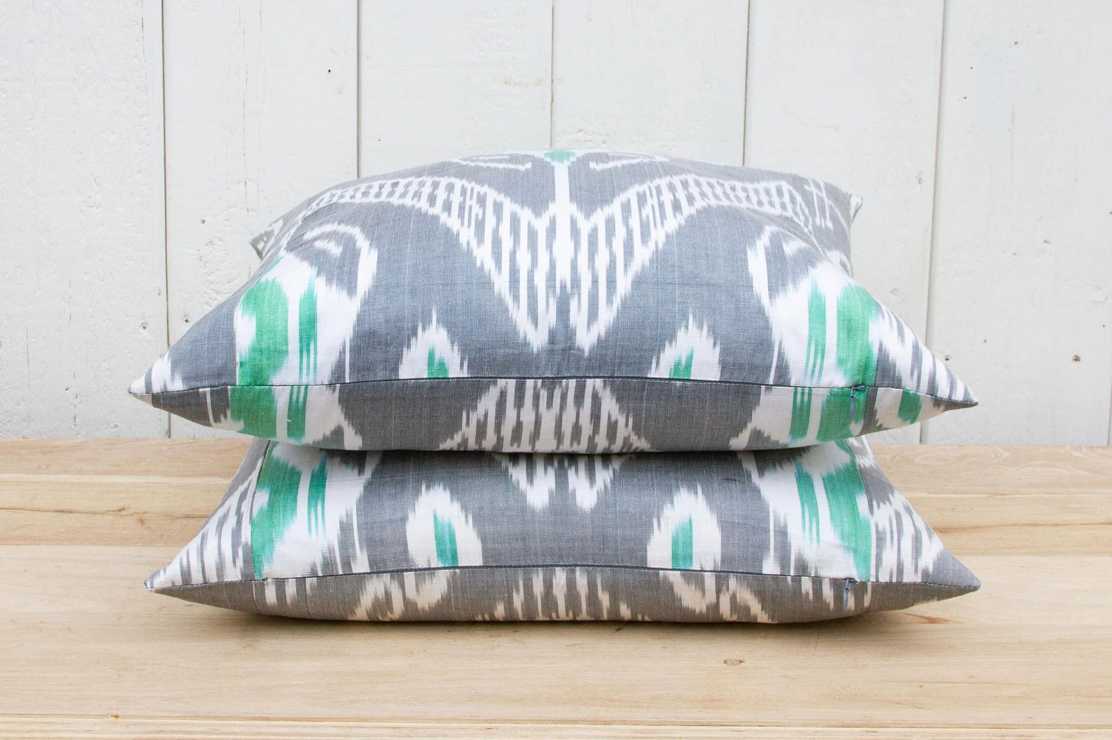 Pair of Gray Ikat Silk Pillows - 5