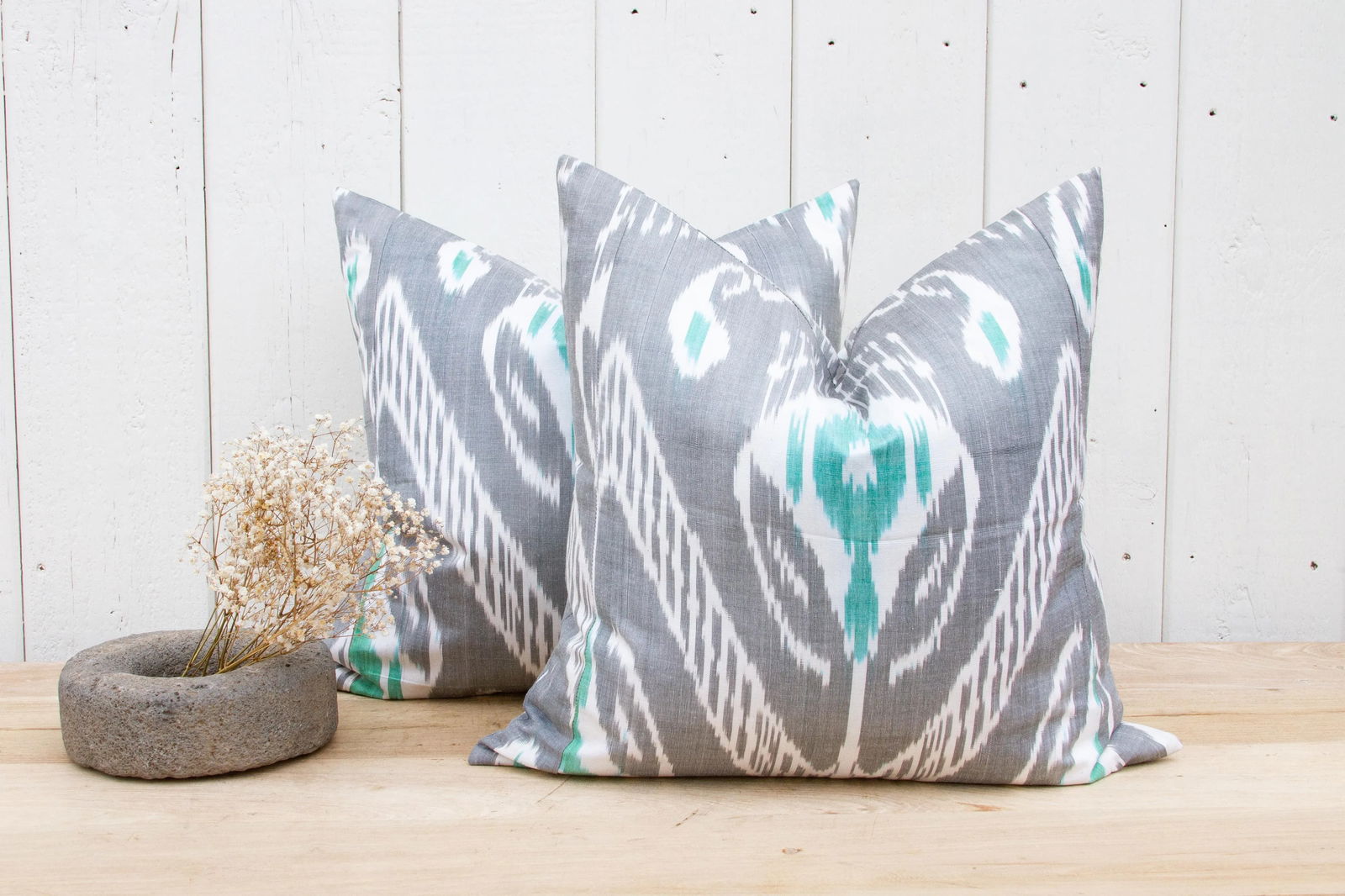 Pair of Gray Ikat Silk Pillows - 6