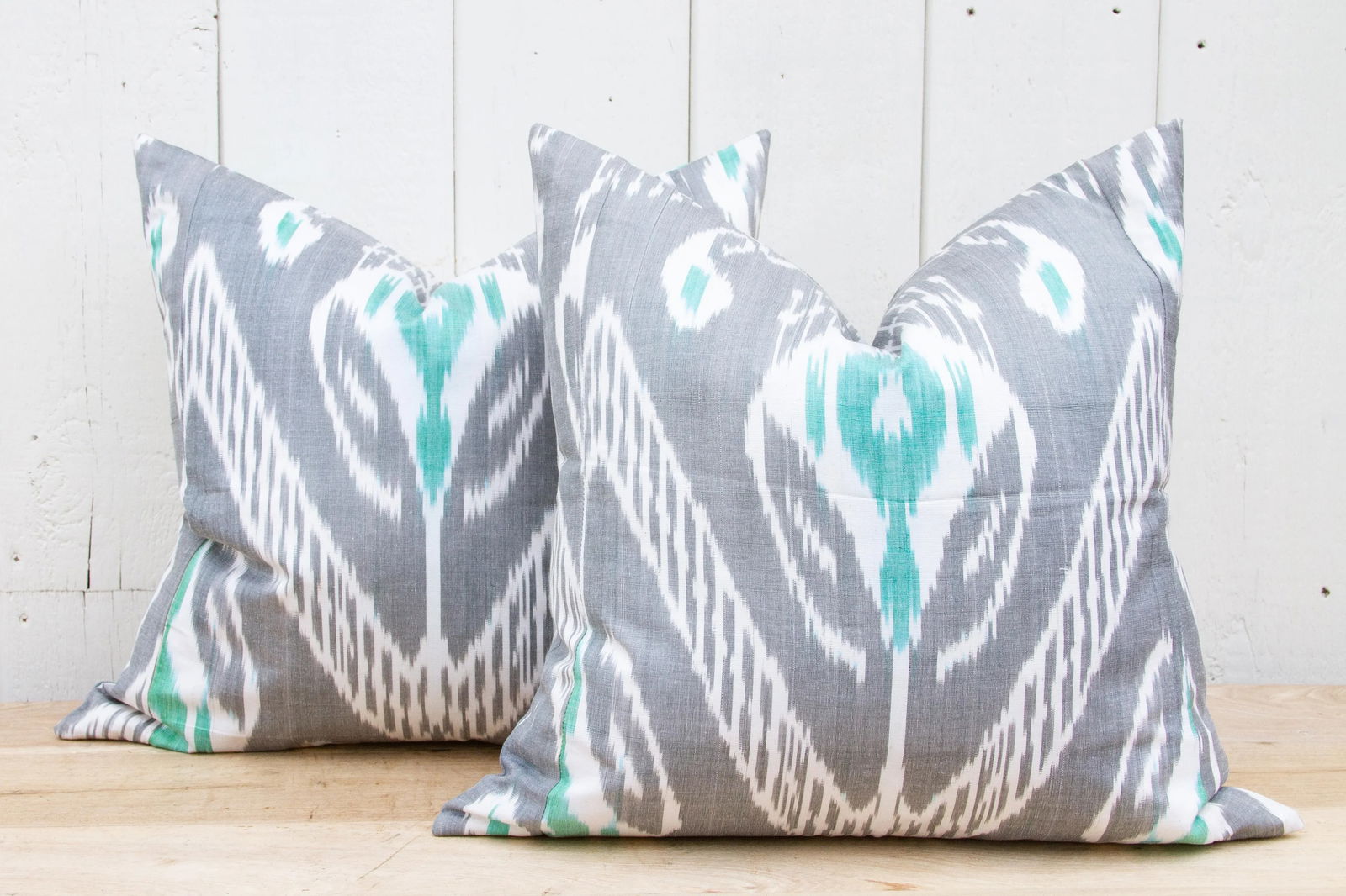 Pair of Gray Ikat Silk Pillows - 7