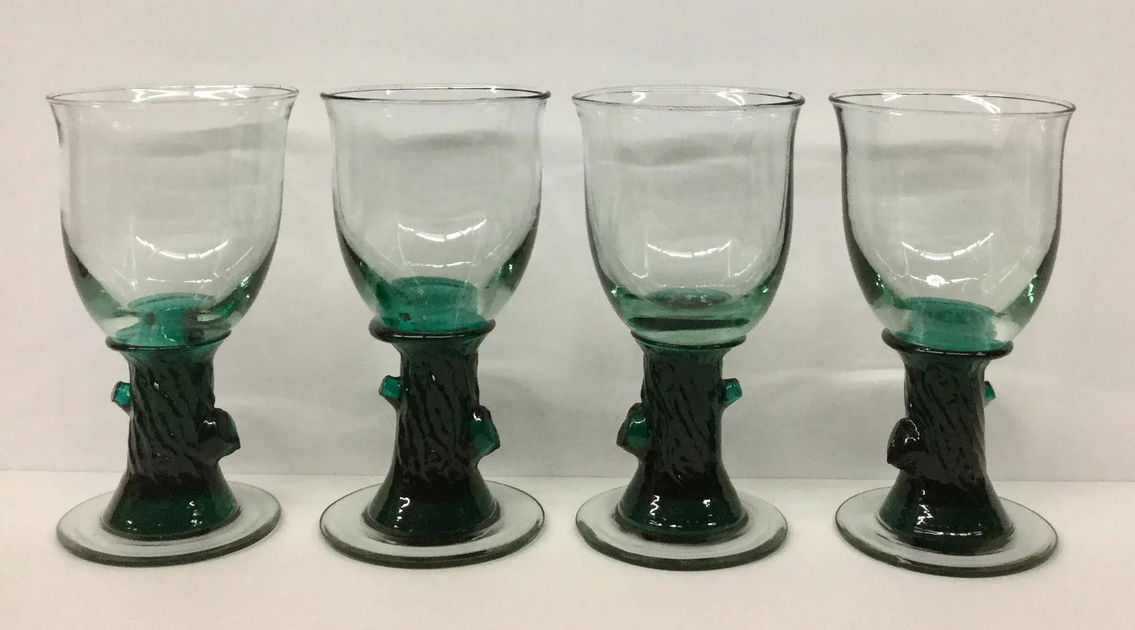 Heavy Tree Trunk Hand Blown Glass Goblets - Set of 4 - 11