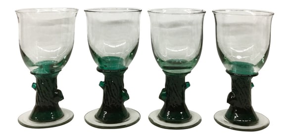 Heavy Tree Trunk Hand Blown Glass Goblets - Set of 4
