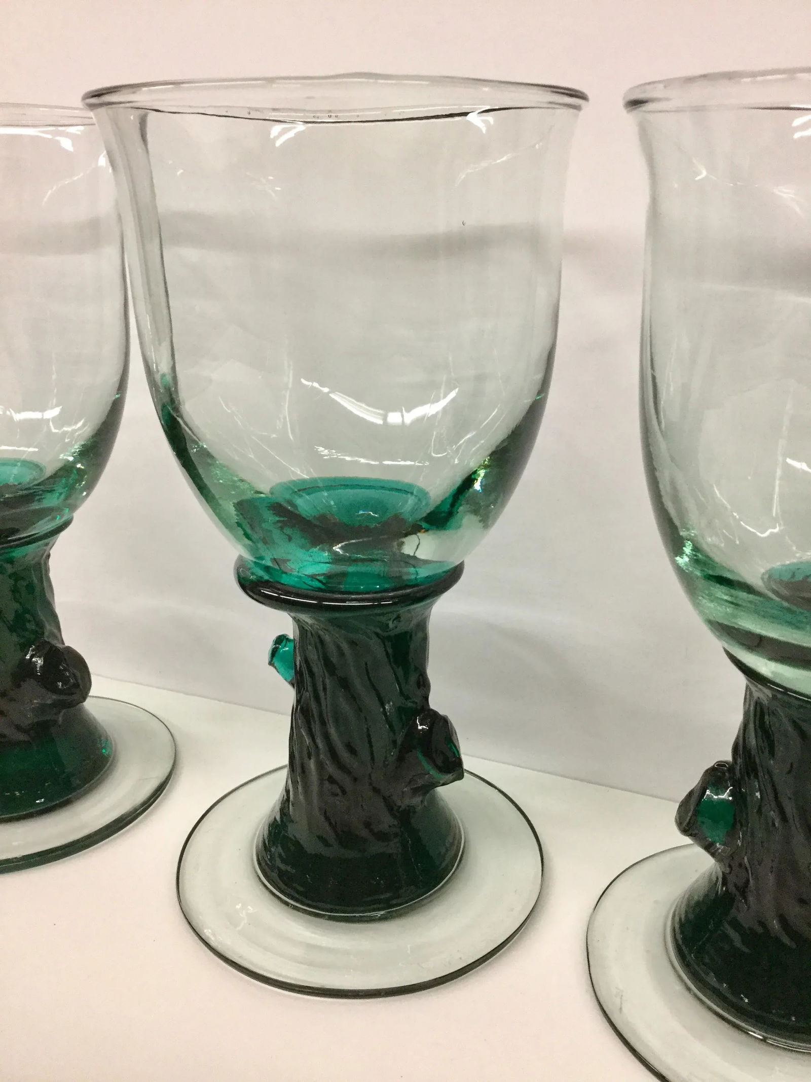 Heavy Tree Trunk Hand Blown Glass Goblets - Set of 4 - 6