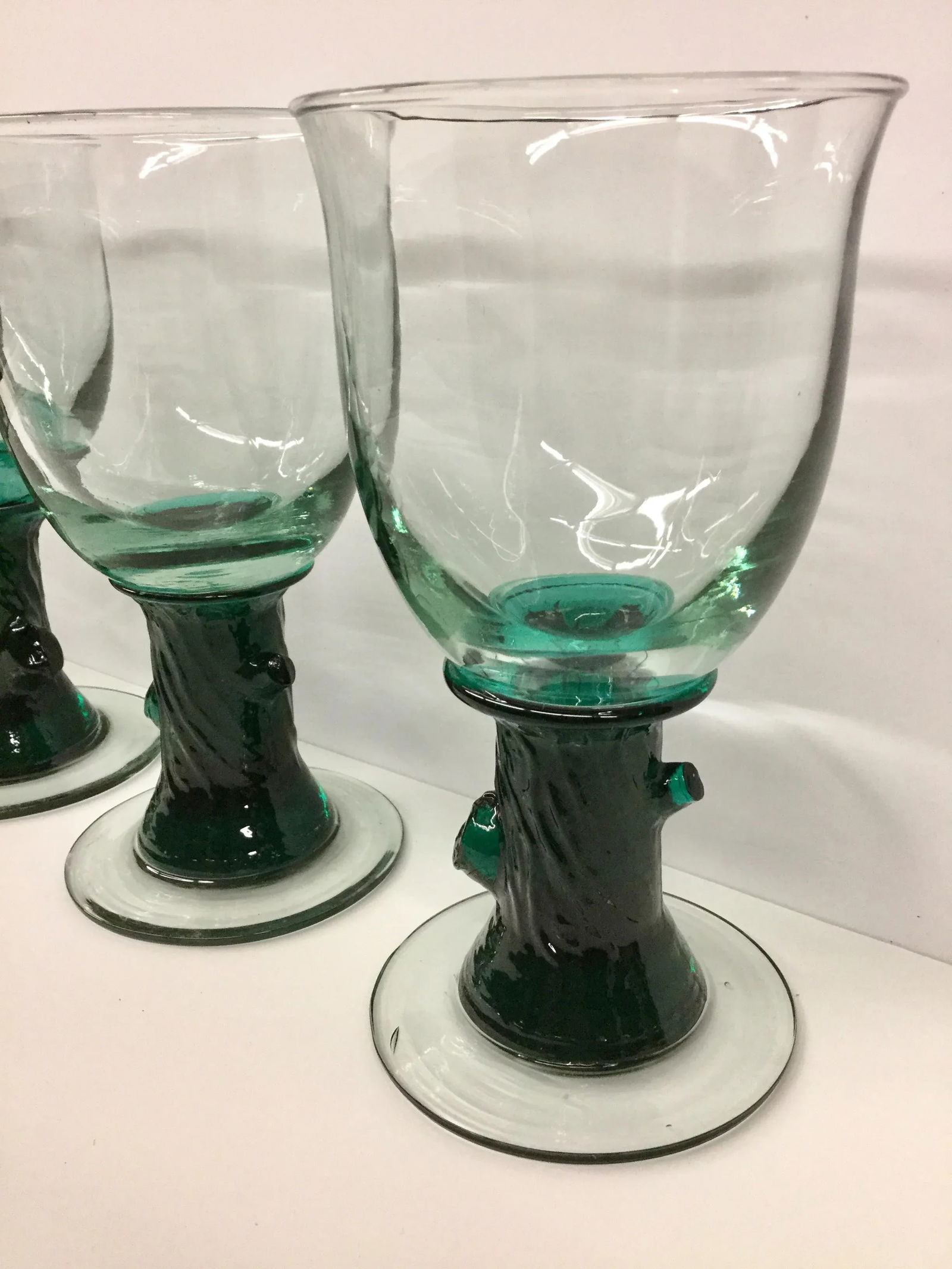 Heavy Tree Trunk Hand Blown Glass Goblets - Set of 4 - 7