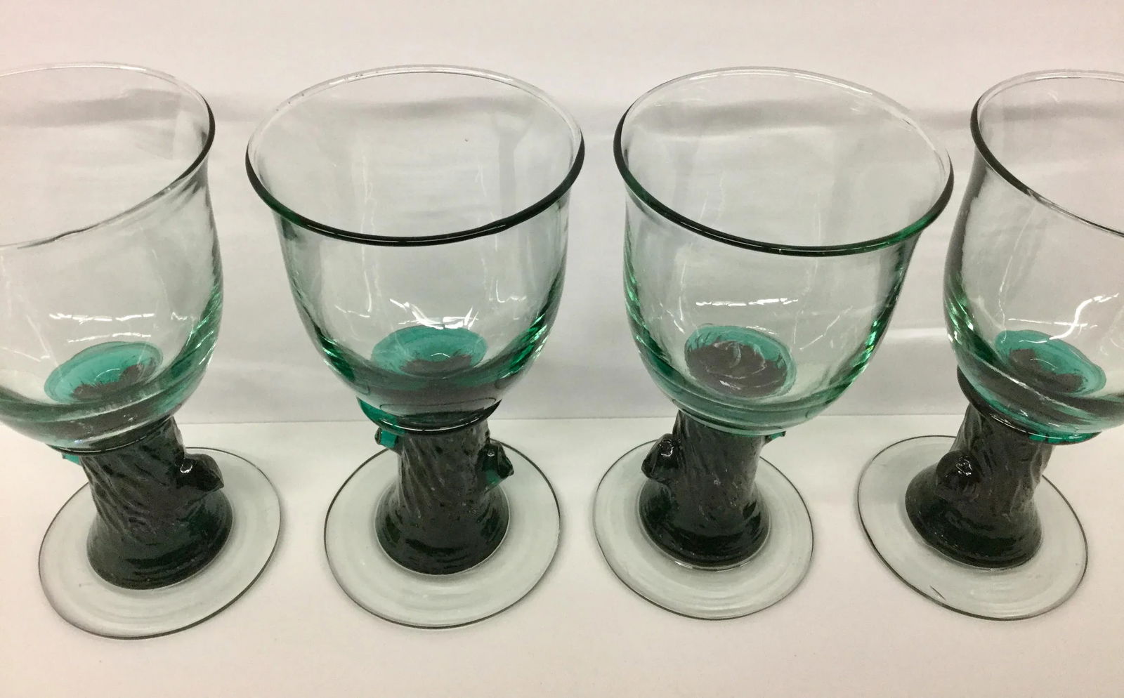 Heavy Tree Trunk Hand Blown Glass Goblets - Set of 4 - 8