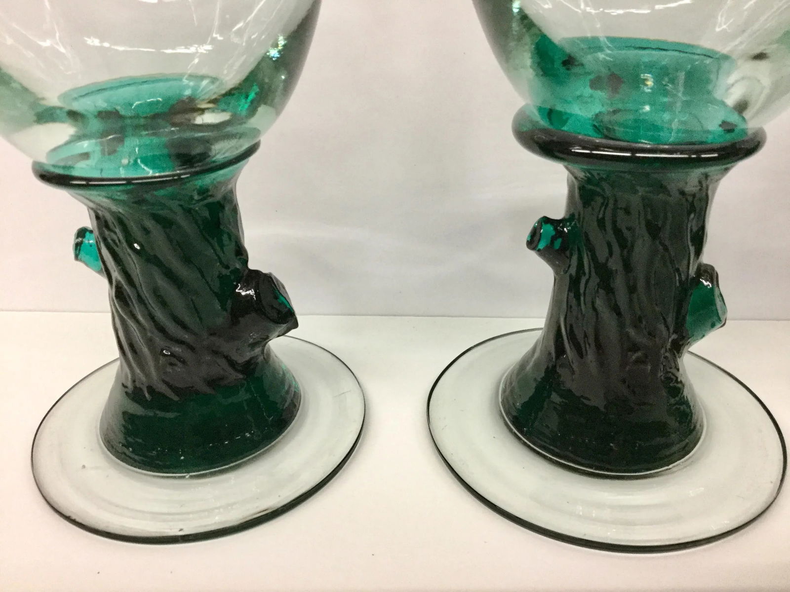 Heavy Tree Trunk Hand Blown Glass Goblets - Set of 4 - 9