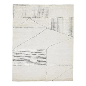 2020s Morocan Style Modern Wool Rug Handmade in Ivory by Apadana