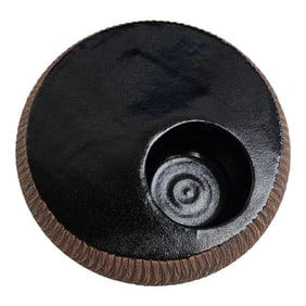 Japanese Studio Pottery Ikebana Bowl Nagakawa Togei Carved Stoneware Black