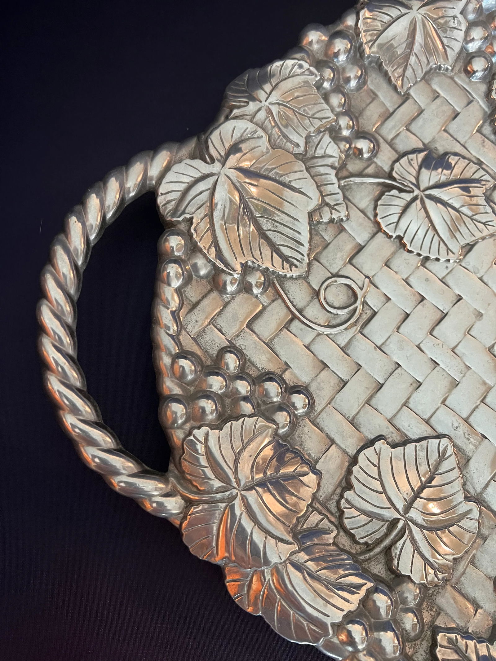 Vintage Lenox Silver Pewter Serving Tray Grape & Basket Design - 2