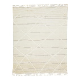 2020s Modern Moroccan Style Wool Rug With Ivory Tribal Pattern