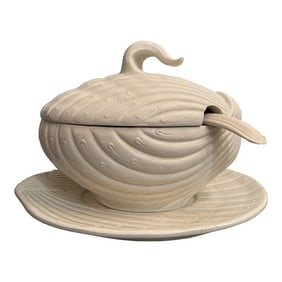 Late 20th Century Italian Ceramic Clam Shell Tureen With Ladle and Underplate