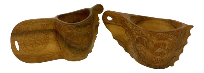 Hand Wood Carved Vintage Ritual Cups - a Pair