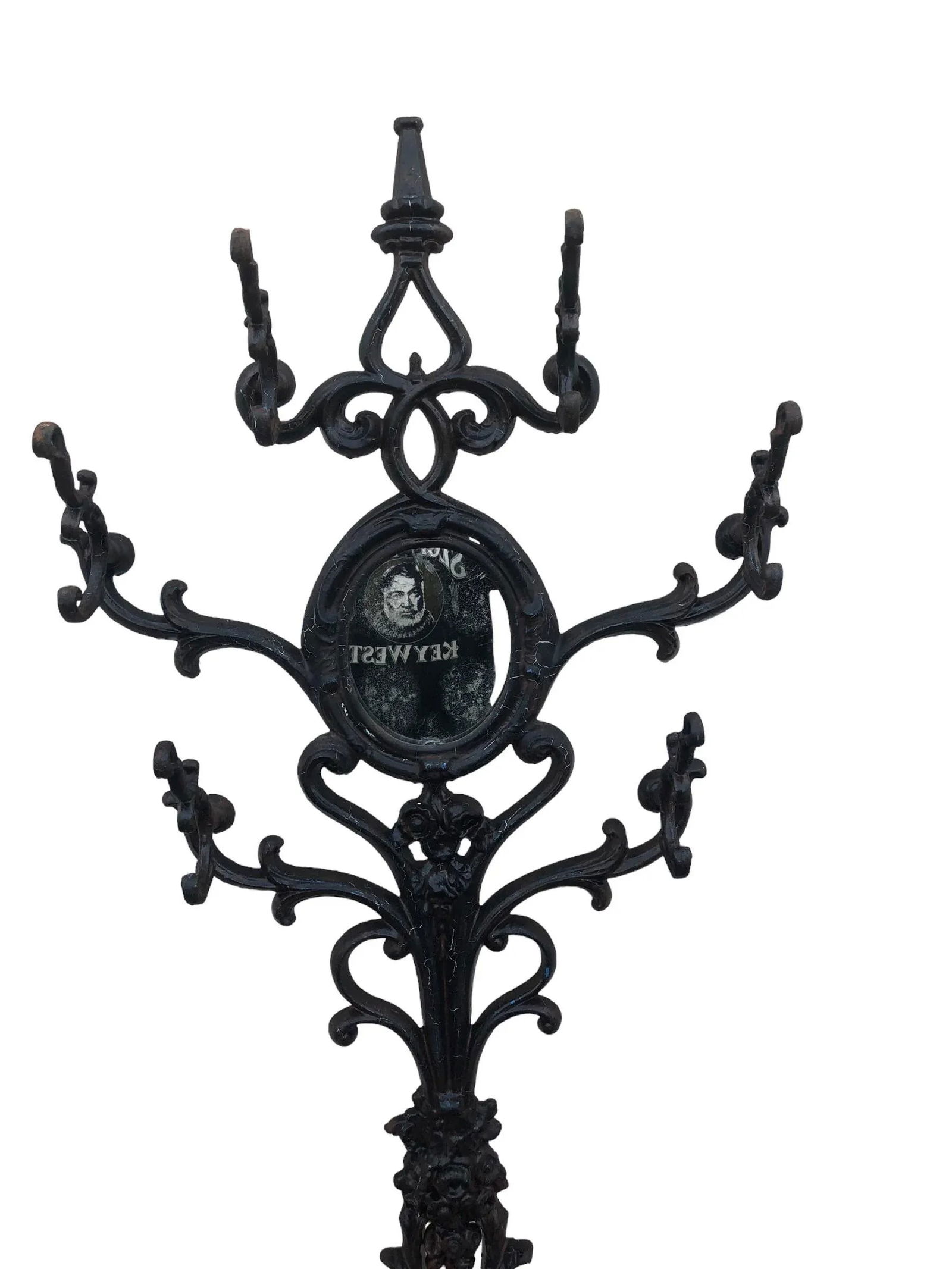 Early 20th Century Six Armed Iron Hall Tree With Small Center Mirror and Two Umbrella Racks and One - 4