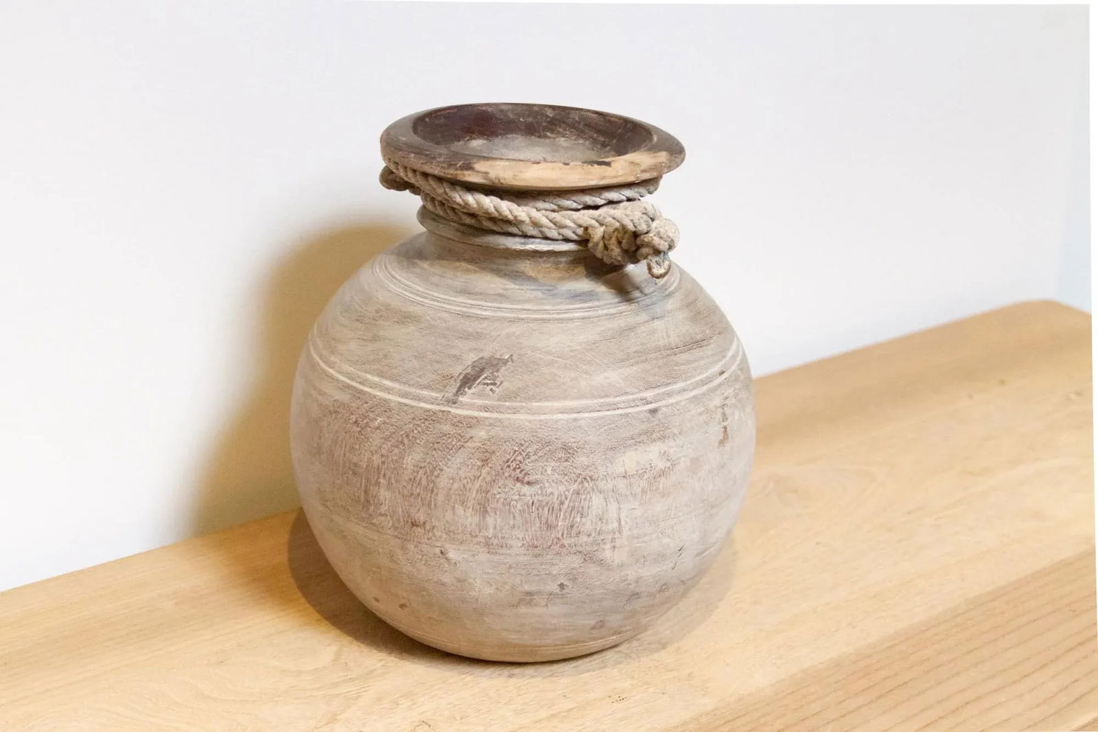 Vintage Indian Teak Water Pot-Nela - 5