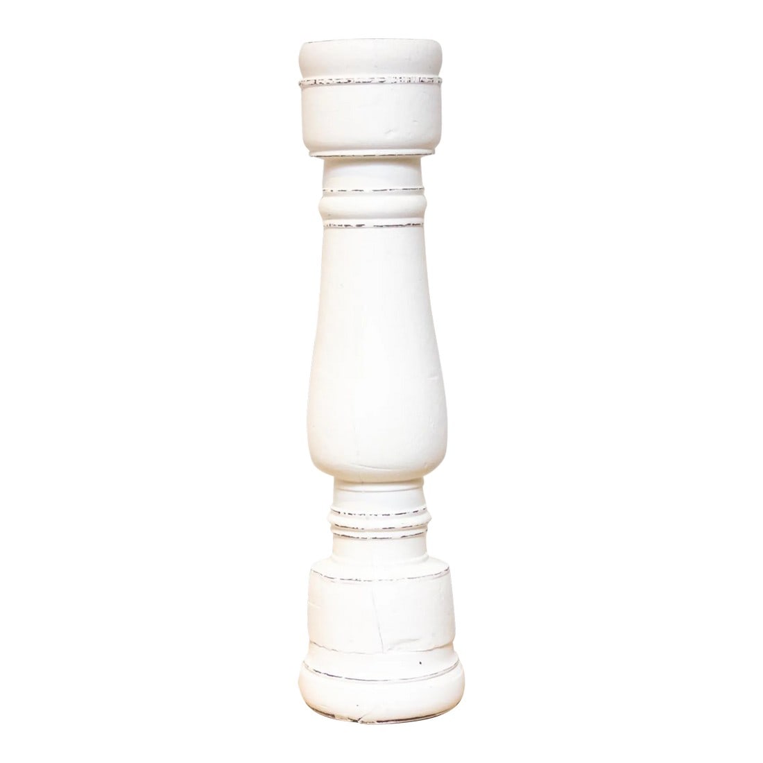 Antique White Painted Candle Holder: Exquisite tall rustic candle holder, lovingly crafted from a genuine antique bed leg. This unique teak Indian candle holder showcases the timeless beauty of its time adorned with intricate turned