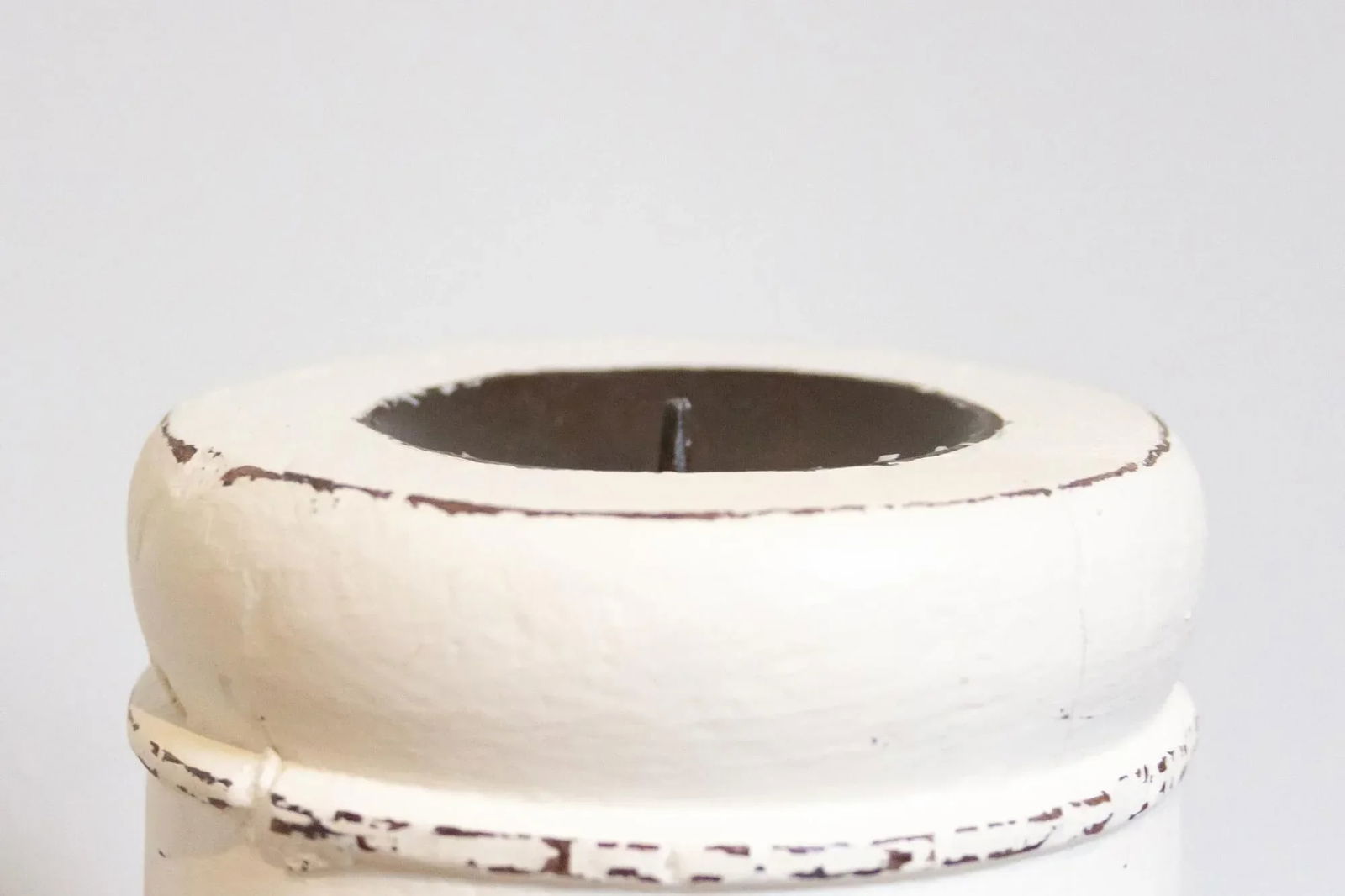 Antique White Painted Candle Holder - 6