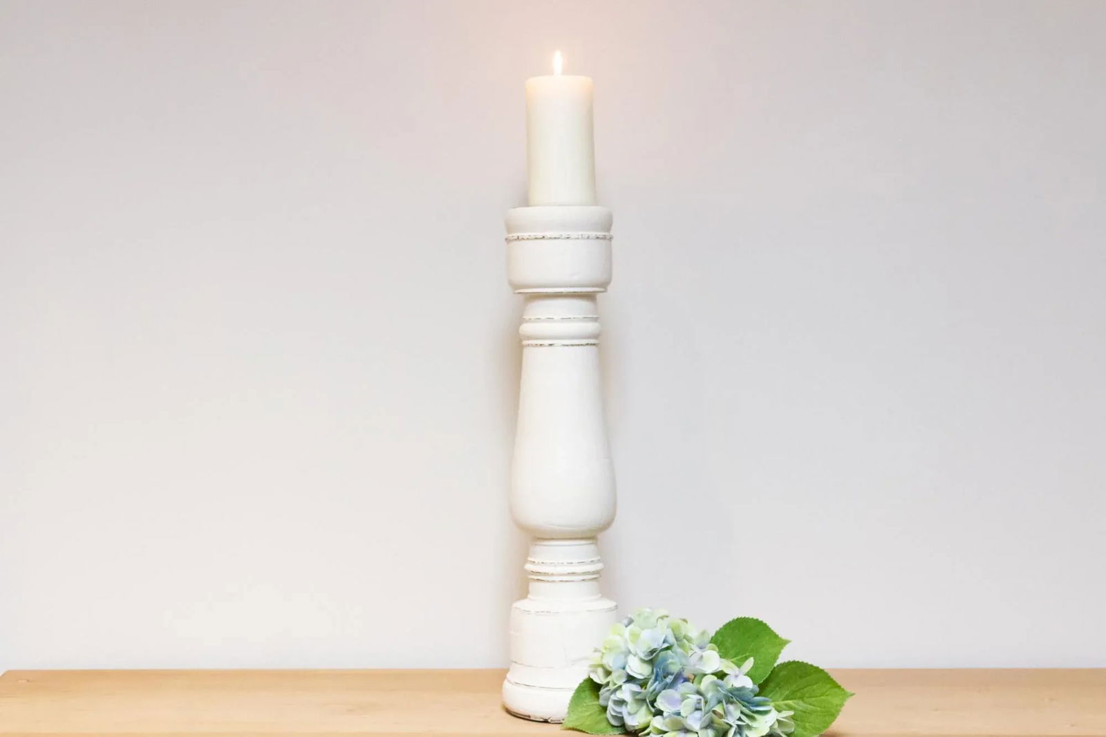 Antique White Painted Candle Holder - 8