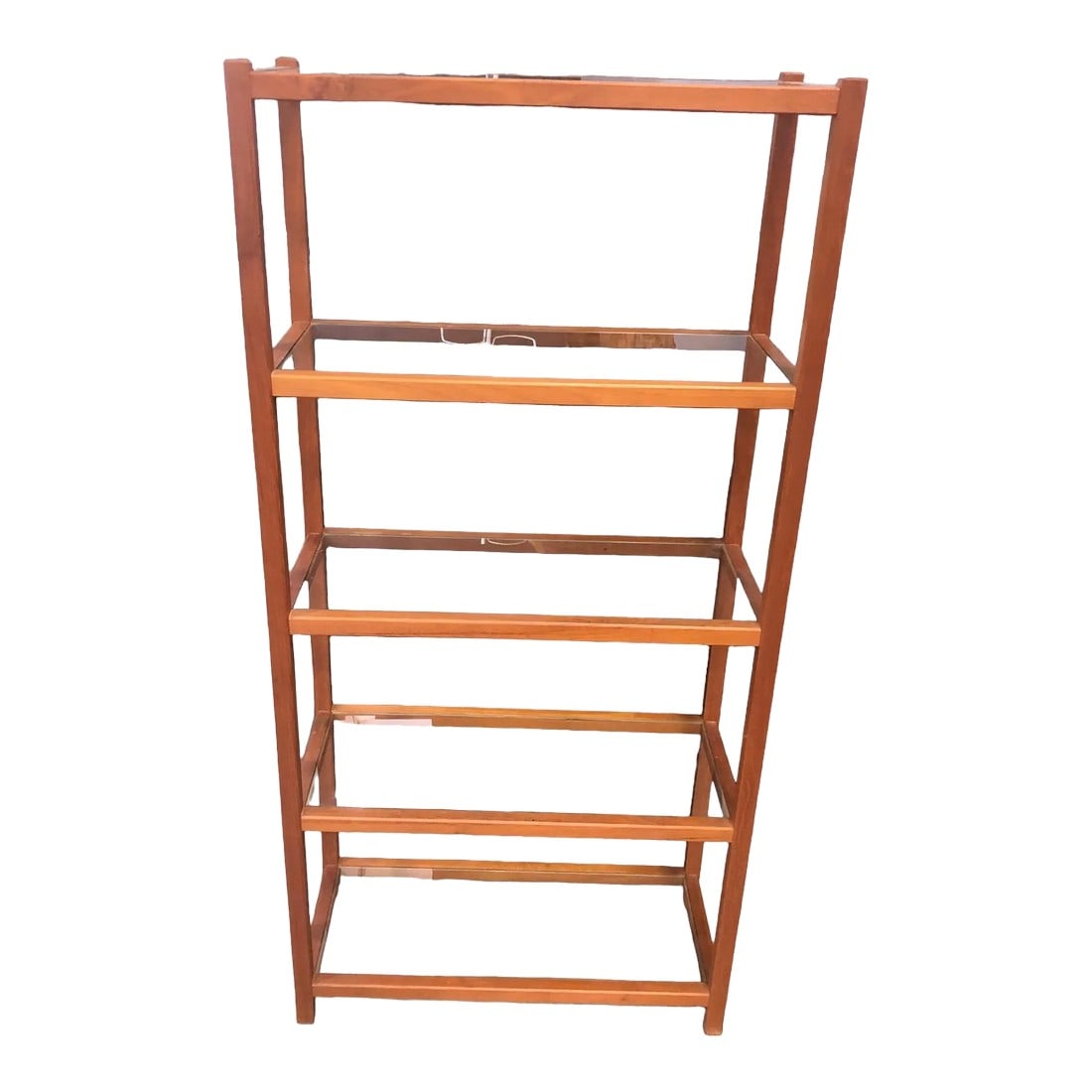 1970's Teak Wood Danish Bookcase / Etagere With Clear Glass Shelves. (1 of 9)