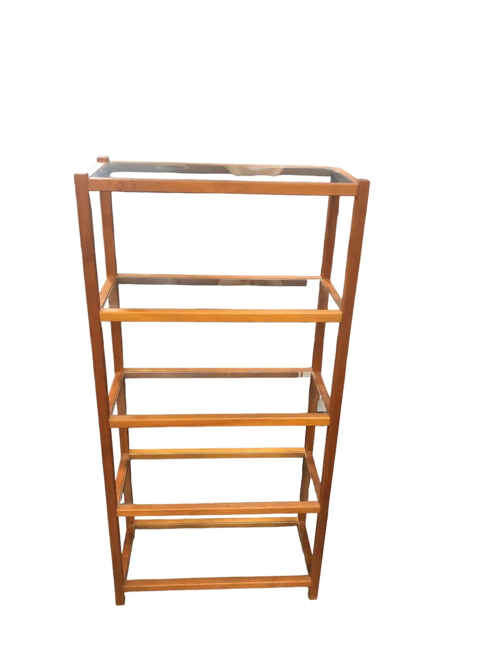 1970's Teak Wood Danish Bookcase / Etagere With Clear Glass Shelves. - 2