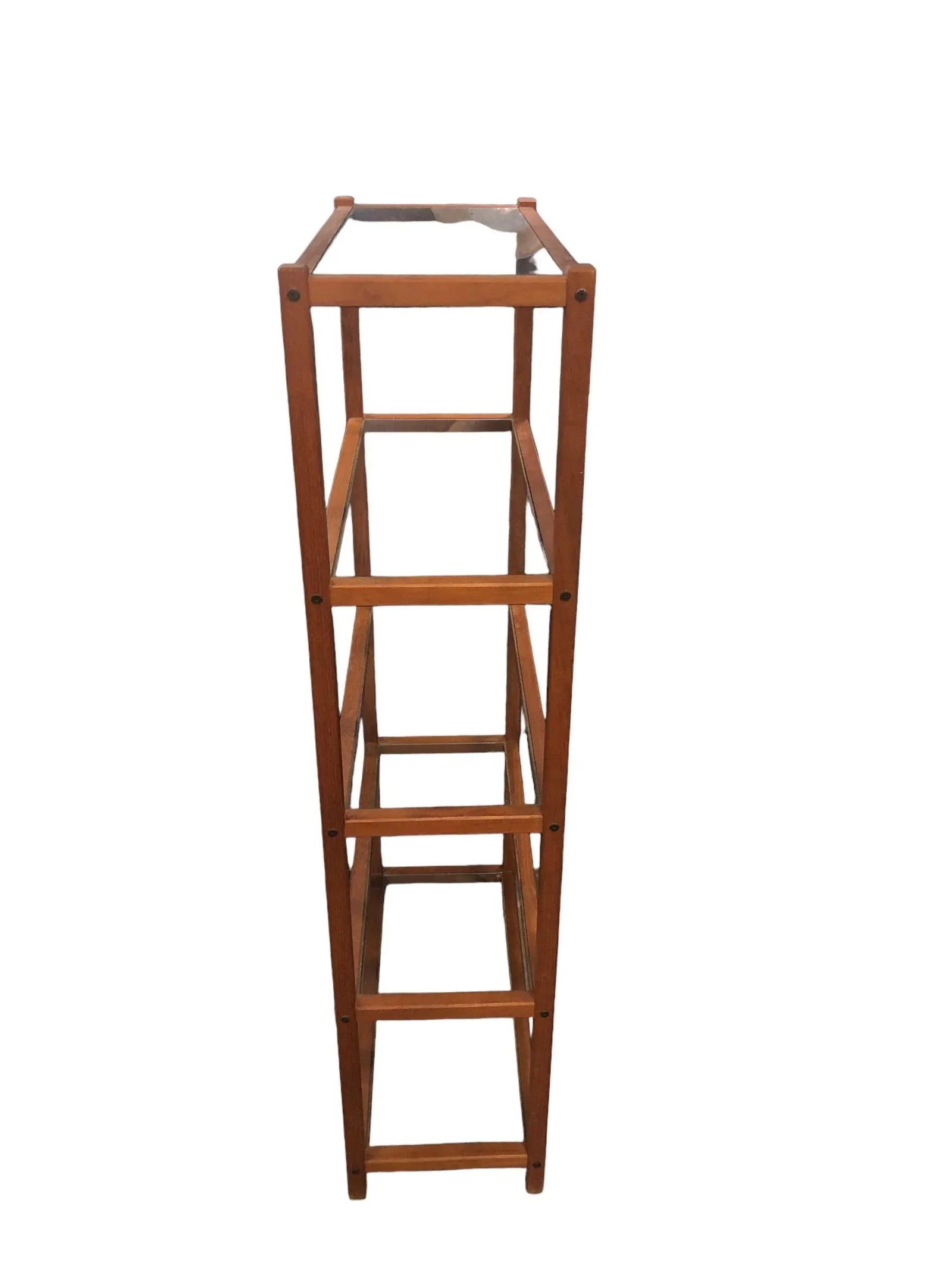 1970's Teak Wood Danish Bookcase / Etagere With Clear Glass Shelves. - 4