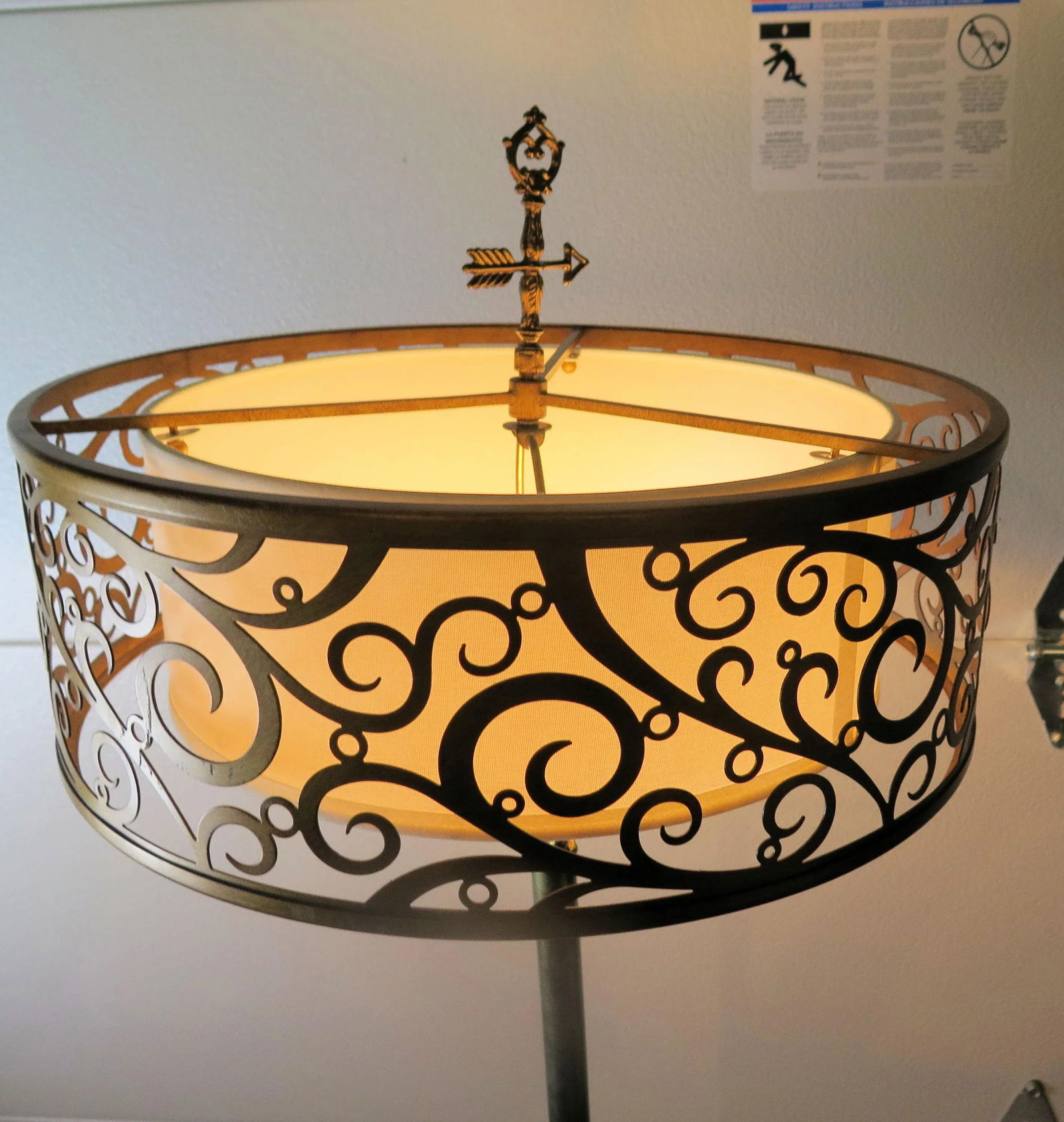 Vintage French Floor Lamp With Circular Tray With Raised Balcony and Cut Out Metal Shade - 2