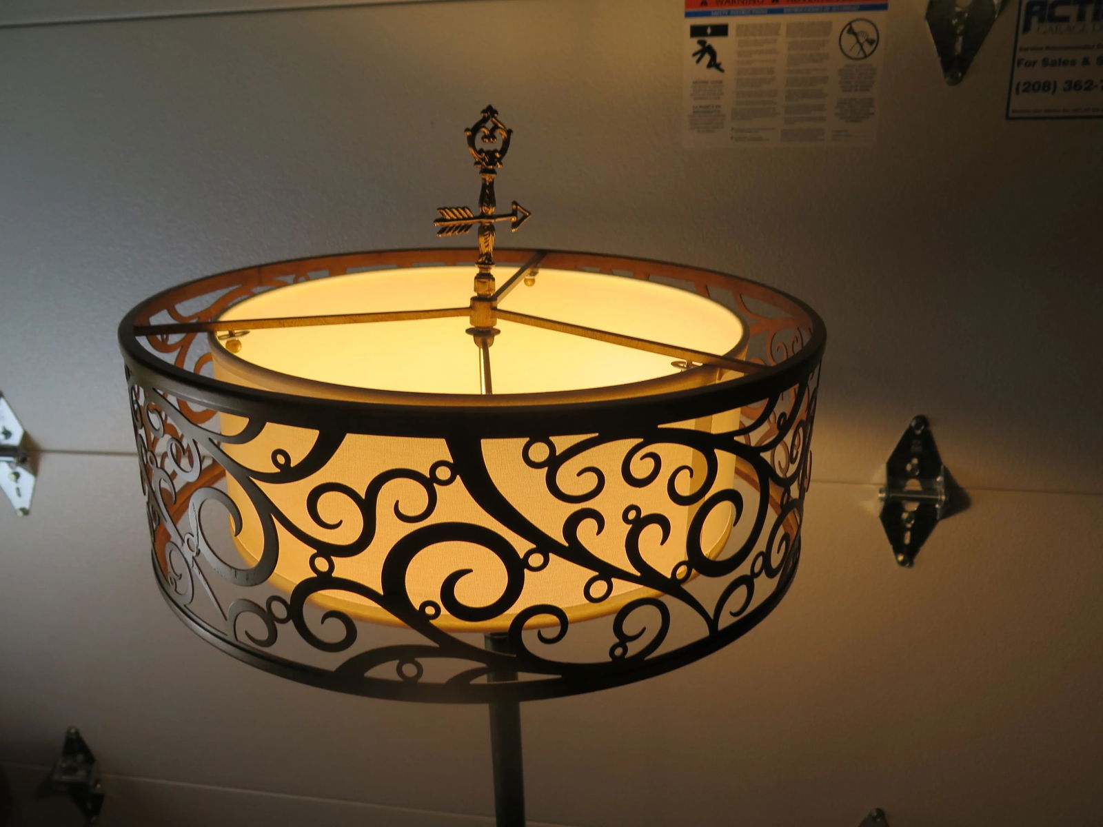 Vintage French Floor Lamp With Circular Tray With Raised Balcony and Cut Out Metal Shade - 7