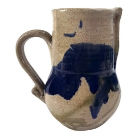 Late 20th C Studio Art Pottery Pitcher – 7" Handcrafted Stoneware, Drip Glaze