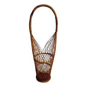 1960s Mid Century Modern Wicker Wine Bottle Carrier