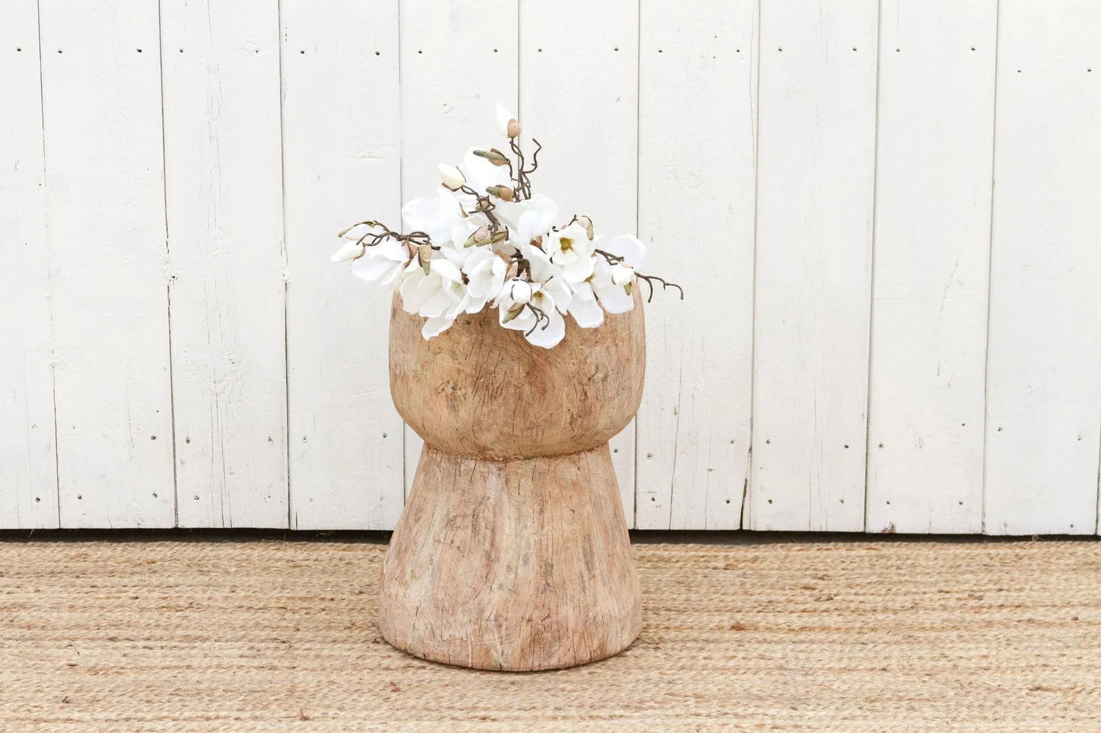 Tall Vintage Teak Ukhali Pot - 2