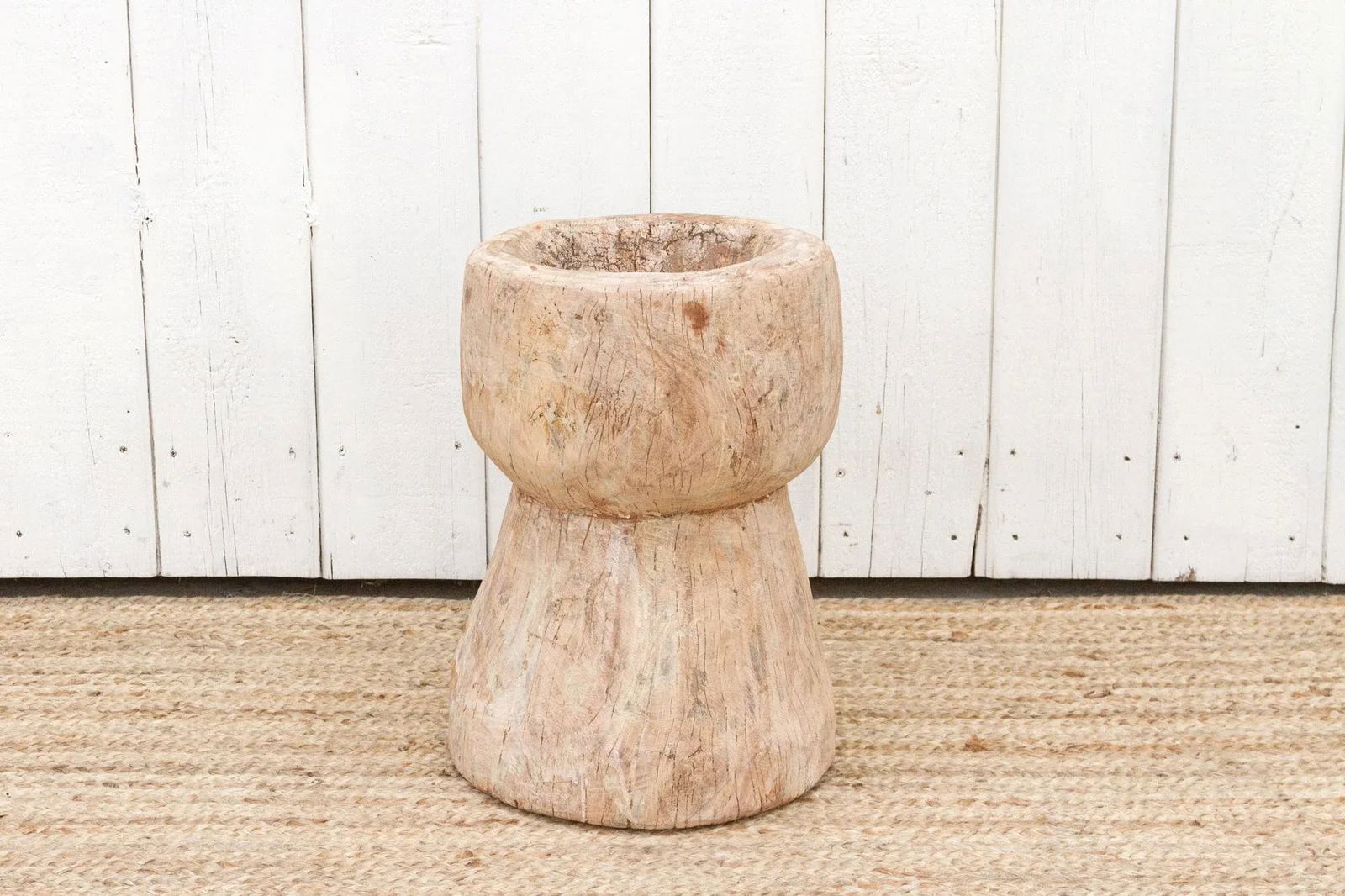Tall Vintage Teak Ukhali Pot - 3