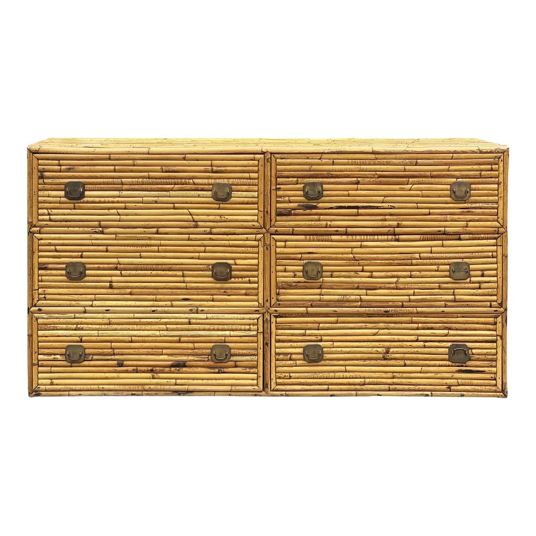 1970s Bamboo and Brass Campaign Dresser: 1970s bamboo and brass campaign dresser in exceptional condition. Really striking and well made piece. We left the brass as is for now and tarnished but you could polish if you see fit. Really