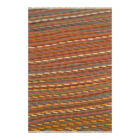 Bohemian Kilim Rust Blue Wool Rug - 5'6" X 8'4"