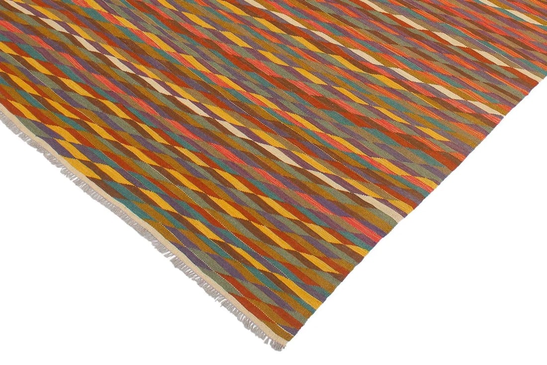 Bohemian Kilim Rust Blue Wool Rug - 5'6" X 8'4" - 3