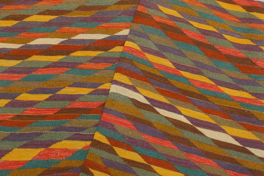 Bohemian Kilim Rust Blue Wool Rug - 5'6" X 8'4" - 4