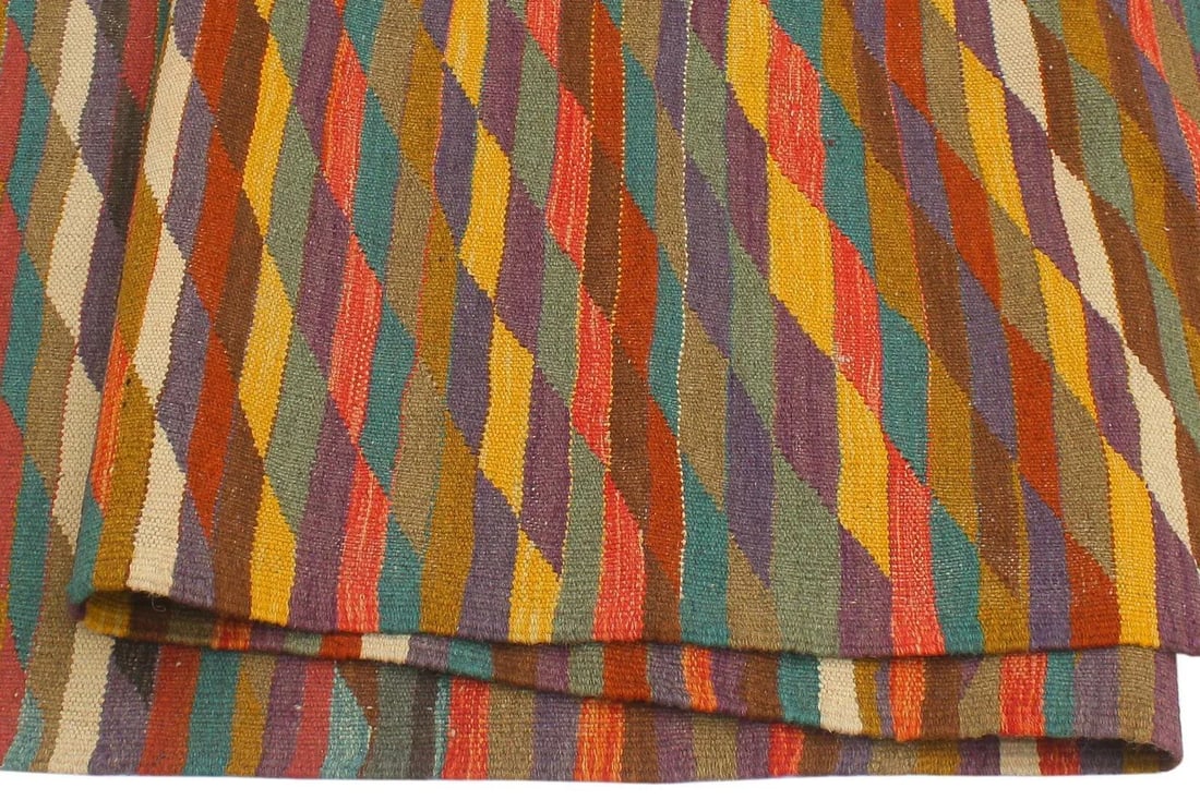 Bohemian Kilim Rust Blue Wool Rug - 5'6" X 8'4" - 5