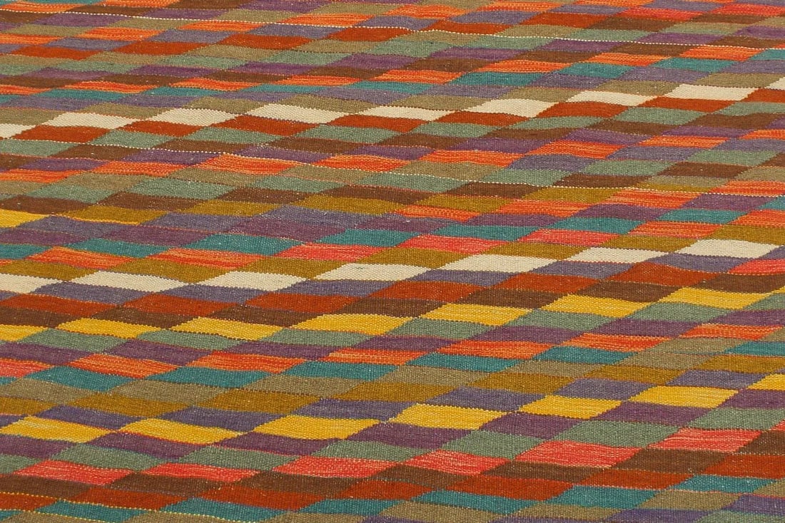 Bohemian Kilim Rust Blue Wool Rug - 5'6" X 8'4" - 6