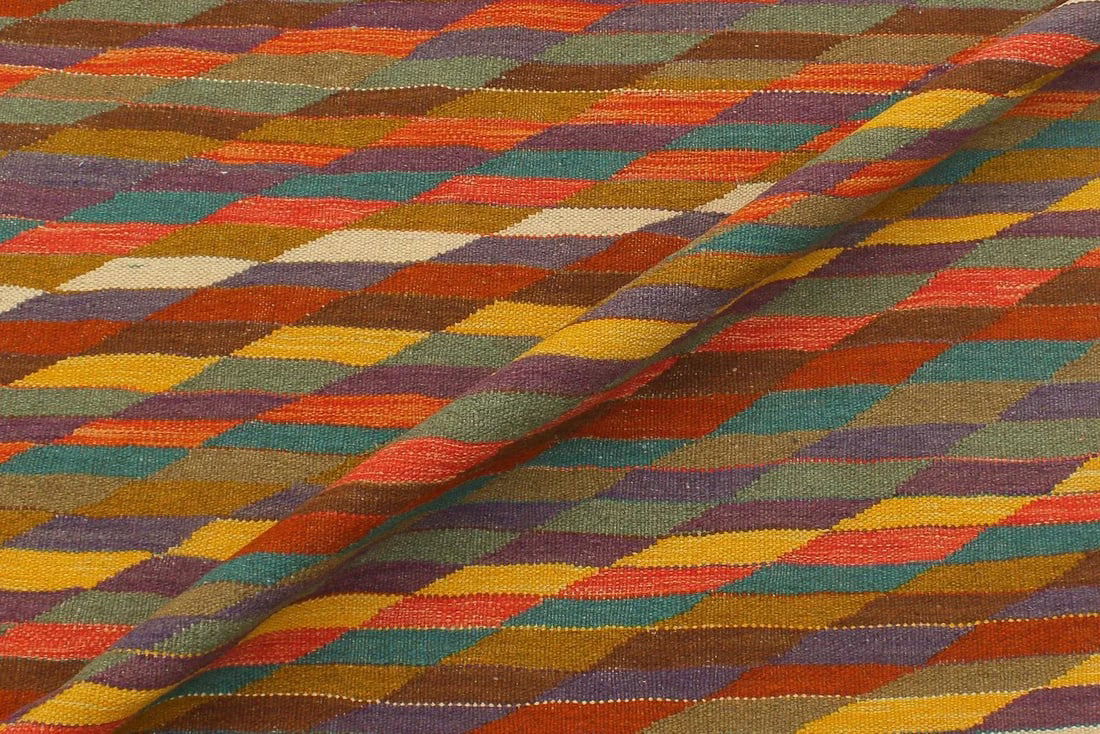 Bohemian Kilim Rust Blue Wool Rug - 5'6" X 8'4" - 7