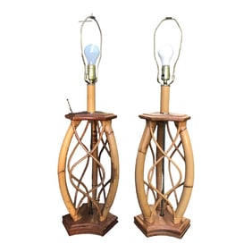 Pair of Mid-Century Rattan Table Lamps