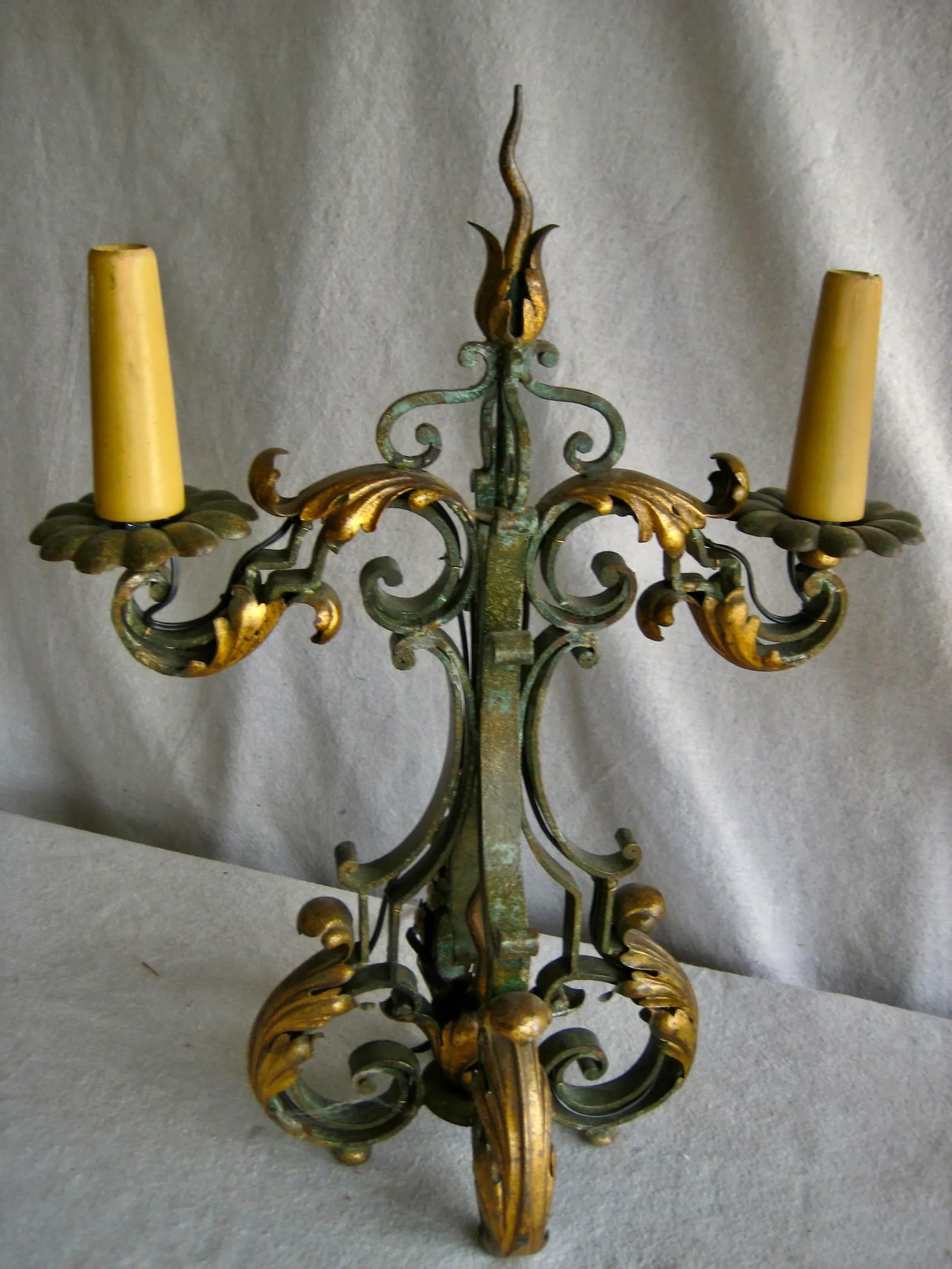 Pair of French 1920 Fer Forge Gilbert Poillerat Wrought Iron Candelabras Lamps - 3