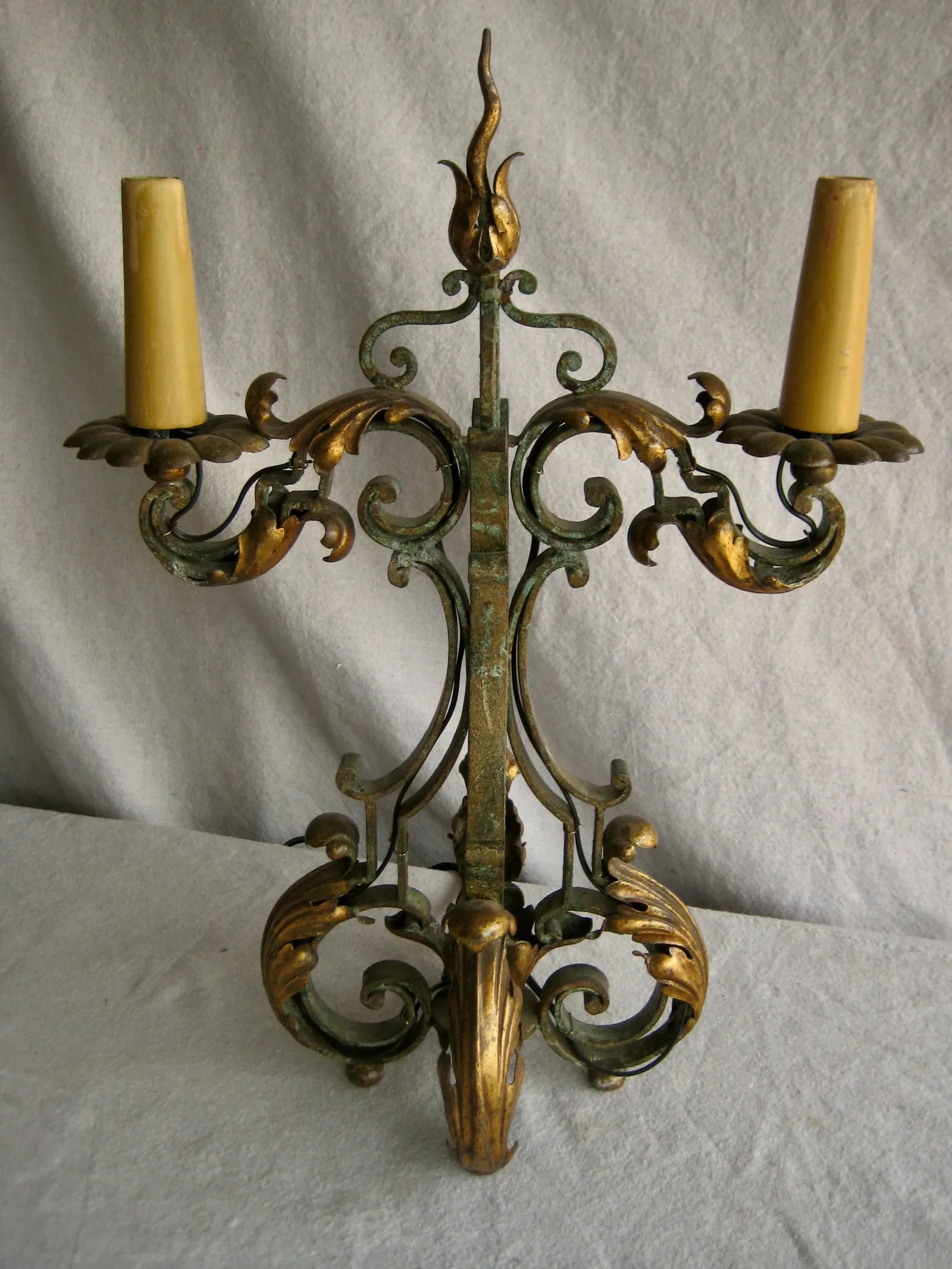 Pair of French 1920 Fer Forge Gilbert Poillerat Wrought Iron Candelabras Lamps - 4