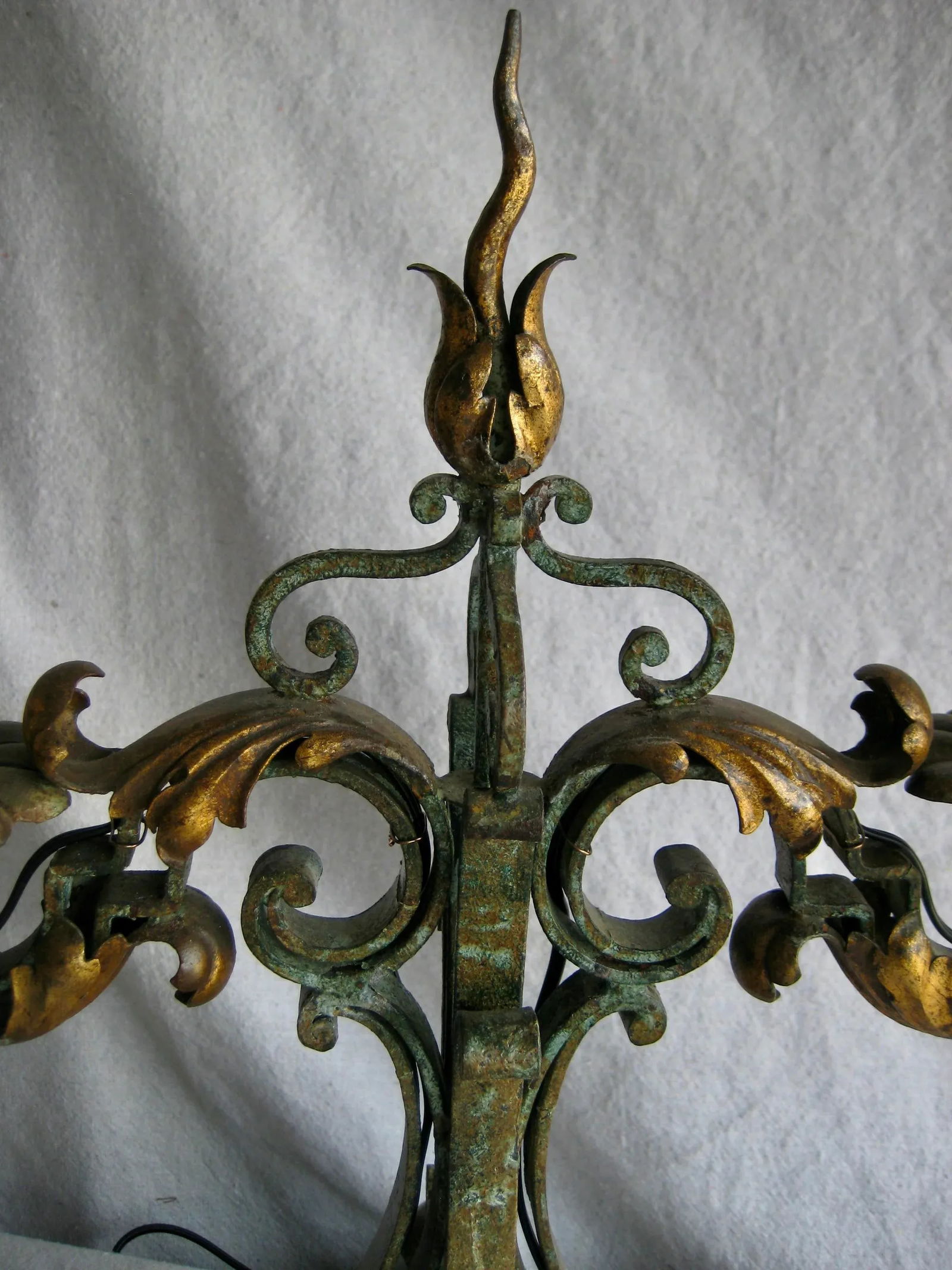 Pair of French 1920 Fer Forge Gilbert Poillerat Wrought Iron Candelabras Lamps - 6