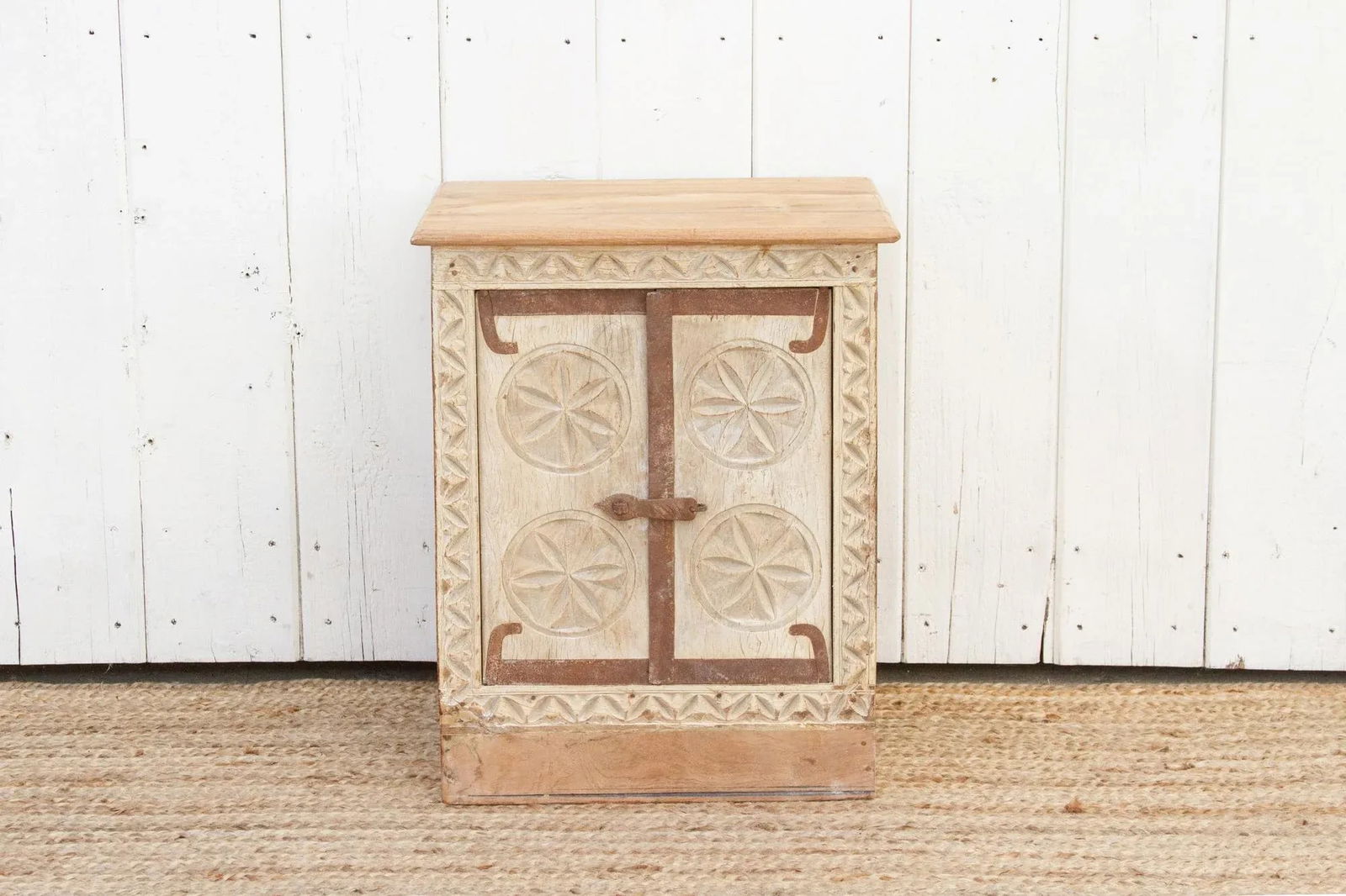 Small Bleached Wood Carved Nightstand - 3