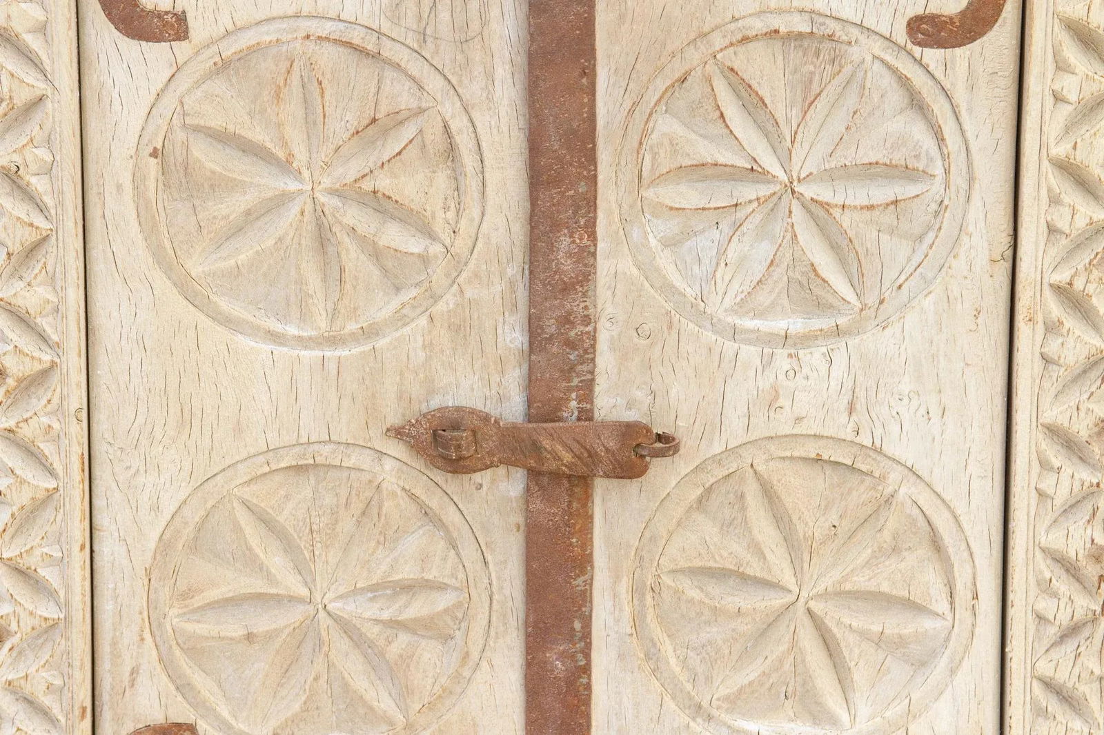 Small Bleached Wood Carved Nightstand - 8