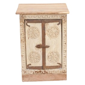 Rustic Carved Front Bleached Bedside Cabinet